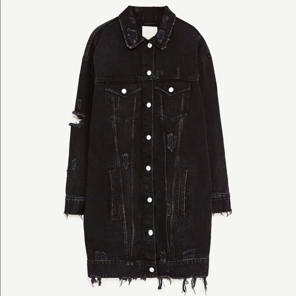 Zara Distressed Black Denim Jacket